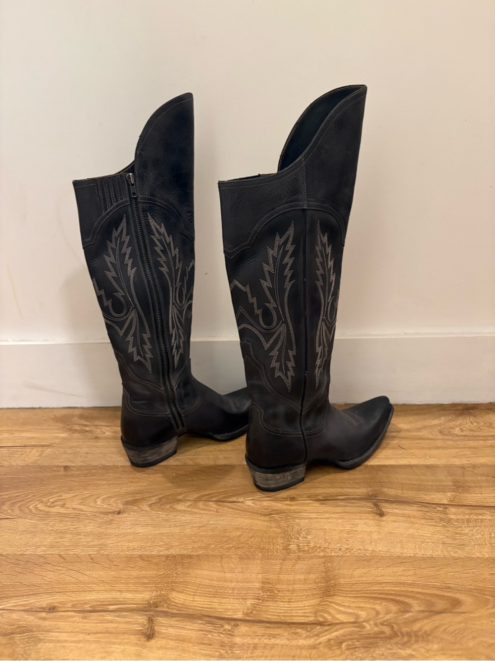 Ariat Black Over-the-Knee Western Riding Boots with Embroidery - Picture 2 of 6